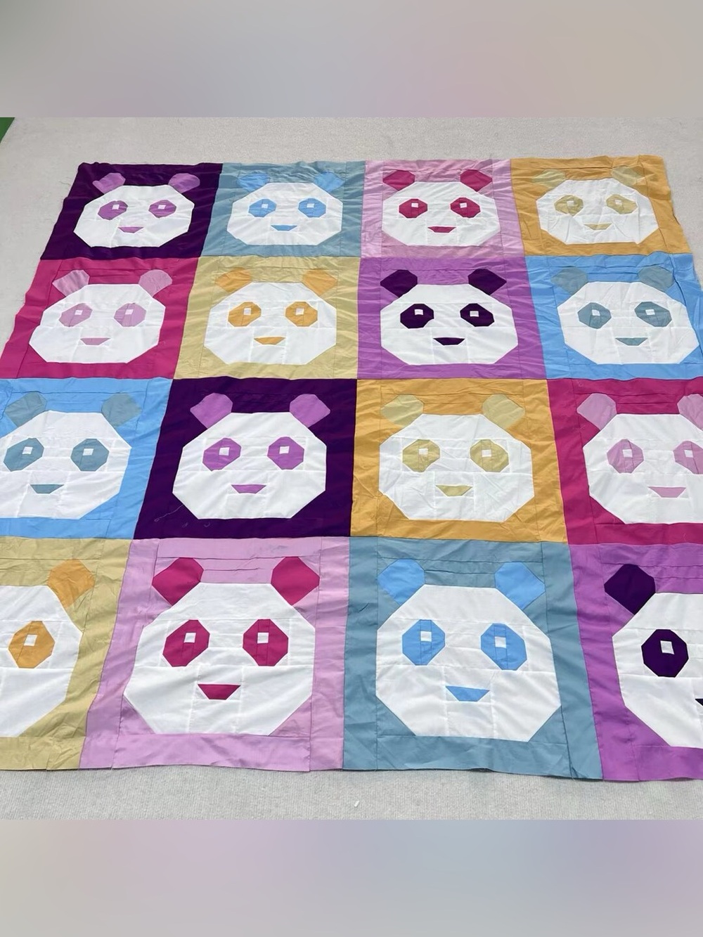 Handmade Pandamonium Cotton Queen size Patchwork Quilt Top/Topper